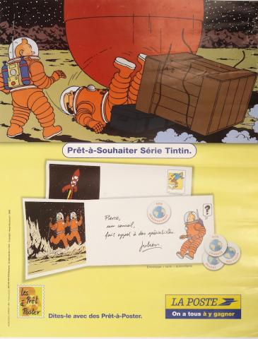 Hergé - Werbung - HERGÉ - Tintin - La Poste - 2000 - Prêt-à-poster - Prêt-à-souhaiter série Tintin - Tintin et le professeur Tournesol - Affiche 60 x 80 cm