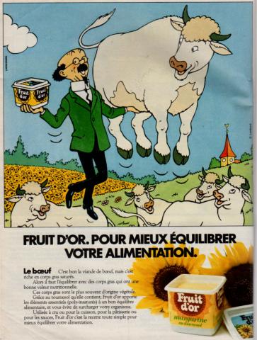 Hergé - Werbung - HERGÉ - Tintin - Fruit d'Or - 1984 - Publicité pour la margarine - 4 modèles différents tirés d'un magazine