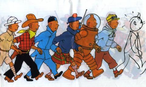 Hergé - Dokumente u. verschiedene Objekte - HERGÉ - Hergé - Casterman - pochette plastique - fresque Tintin marchant et se transformant
