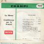 Decca - Champi - Optimiste n° 28 - La Messe/Conférence sur la France - Disque 45 tours Decca 460.665