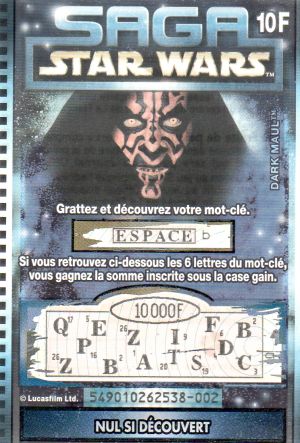 Star Wars - advertising - George LUCAS - Star Wars - La Française des Jeux - Saga Star Wars - ticket - Dark Maul (espace)