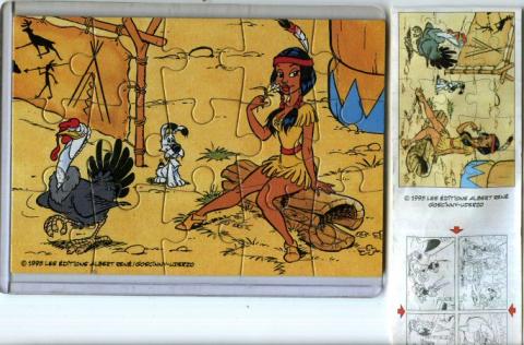 Uderzo (Asterix) - Kinder - Albert UDERZO - Astérix - Kinder 1997 (chez les Indiens) - Puzzle 4 - Idéfix et Indienne + BPZ