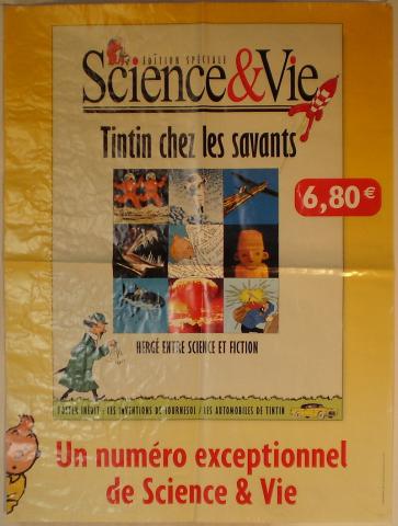 Hergé - Advertising - HERGÉ - Hergé - Tintin chez les savants/Hergé entre science et fiction - Édition spéciale Science & Vie - grande affiche de presse 80 X 60 cm