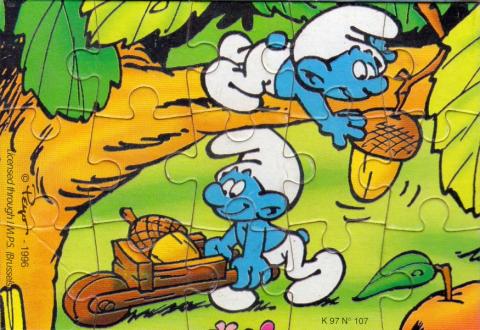 Peyo (Smurfs) - Kinder - PEYO - Schtroumpfs - Kinder - K97 n.107 - 1996 puzzle 1 (cueillette)