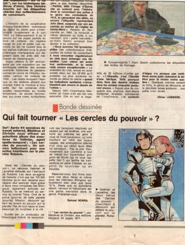 Mézières (Documents & Collectibles) - Jean-Claude MÉZIÈRES - Mézières - Ouest-France 13/06/1994 -Valérian - Qui fait tourner les Cercles du pouvoir - article (page découpée)