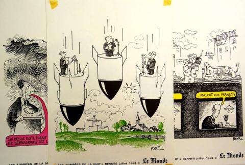 PLANTU - PLANTU - Plantu - Les Tombées de la Nuit - Rennes juillet 1983 - Le Monde - lot de 3 affichettes - 40 x 29,5 cm