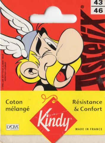 Uderzo (Asterix) - Advertising - Albert UDERZO - Astérix - Kindy 1996 - Chaussettes 43/46 - Astérix clignant de l'œil - Étiquette