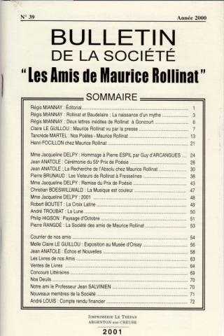 Literature studies, misc. documents -  - Bulletin de la société Les Amis de Maurice Rollinat - n° 39 - année 2000