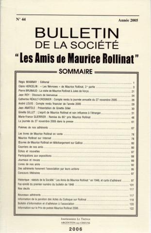 Literature studies, misc. documents -  - Bulletin de la société Les Amis de Maurice Rollinat - n° 44 - année 2005