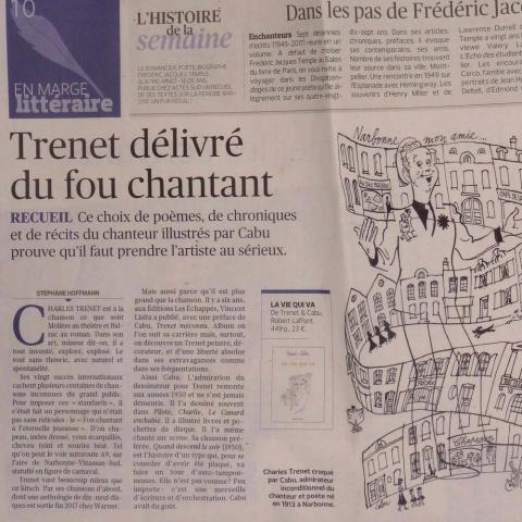 CABU -  - Cabu - Trenet délivré du fou chantant - critique in Le Figaro Littéraire supplément au Figaro n° 22889 du 15/03/2018