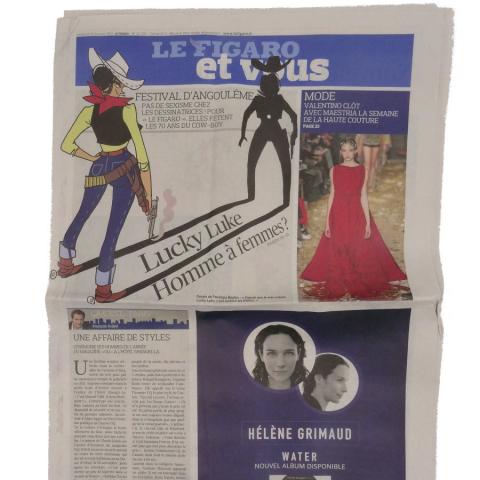 Morris (Lucky Luke) - Various documents and objects -  - Lucky Luke homme à femmes ? - Festival d'Angoulême : Pas de sexisme chez les dessinatrices ! Pour Le Figaro, elle fêtent les 70 ans du cow-boy - Le Figaro et vous supplément au n° 22229 - 29/01/2016