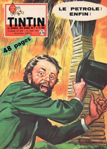 TINTIN français 1ère série n° 596 -  - Tintin n° 596 - 24/03/1960 - Le pétrole ! Enfin ! - couverture Funcken