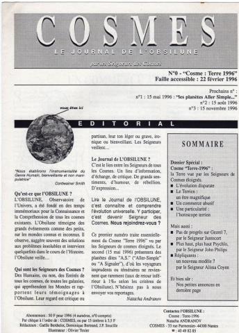 COSMES - Le Journal de l'Obsilune - Natacha ANDRANOV - Cosmes, le journal de l'Obsilune par les Seigneur des Cosmes n° 0 - Cosme : Terre 1996 - Faille accessible : 22 février 1996