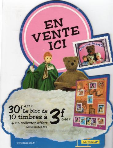 Varia (livres/magazines/divers) - Télévision - Claude LAYDU - Bonne nuit les petits - La Poste - petite PLV promotionnelle pour le bloc de timbres et le coffret collector - H. 28 cm