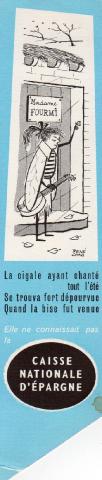 Bande Dessinée - Chag (Documents et Produits dérivés) - René CHAG - René Chag - Caisse Nationale d'Épargne - marque-page - La cigale sonne chez madame Fourmi