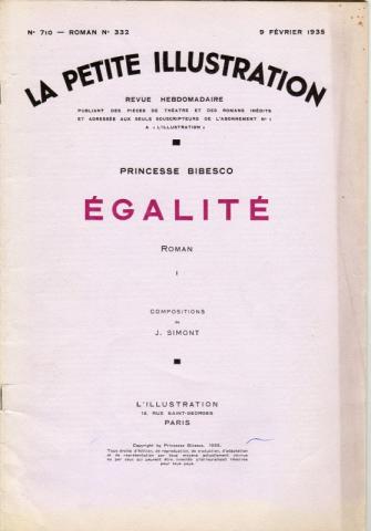 Varia (livres/magazines/divers) - L'Illustration - Princesse BIBESCO - Égalité - I - La Petite Illustration 710/332