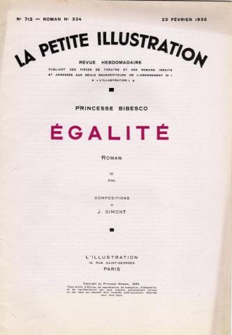 Varia (livres/magazines/divers) - L'Illustration - Princesse BIBESCO - Égalité - III - La Petite Illustration 712/334
