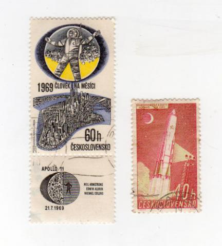 Science-Fiction/Fantastique - Espace, astronomie, futurologie -  - Philatélie - Tchécoslovaquie - 1961 Start Kosmické Rakety Venus 1 40 h/1969 Airmail, First Man on the Moon Apollo 11 60 h