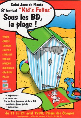 Bande Dessinée -  -  - Sous les BD, la plage ! - Saint-Jean-de-Monts, 8e festival Kid's Folies - 11 au 21 avril 1998 - carte postale-programme