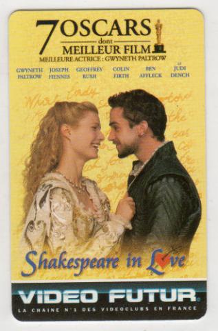 Varia (livres/magazines/divers) - Cinéma -  - Video Futur - Carte collector n° 90 - Shakespeare in Love - Gyneth Paltrow/Joseph Fiennes/Geoffrey Rush/Colin Firth/Ben Affleck/Judy Dench