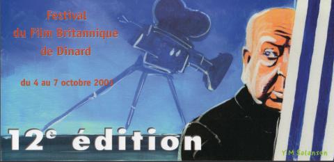 Varia (livres/magazines/divers) - Cinéma -  - Festival du Film Britannique de Dinard 12ème édition - 4-7 octobre 2001 - carte collector 21 x 10 cm - couverture : Alfred Hitchcock (dessin de Y.M. Salanson)