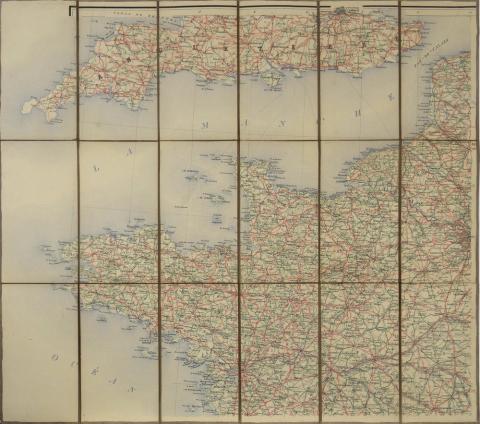 Varia (livres/magazines/divers) - Géographie, voyages - France -  - Carte routière entoilée - Quart Nord-Ouest de la France - 65 x 60 cm