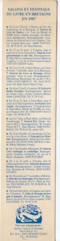 Varia (livres/magazines/divers) - Marque-page (signopaginophilie, signetophilie) -  - Salons et festivals du livre en Bretagne en 1987 - marque-page