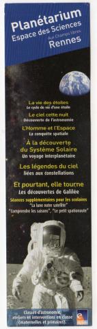 Varia (livres/magazines/divers) - Marque-page (signopaginophilie, signetophilie) -  - Planétarium - Espace des Sciences aux Champs Libres - Un autre regard sur l'Univers - Rennes - marque-page