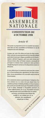 Varia (livres/magazines/divers) - Marque-page (signopaginophilie, signetophilie) -  - Assemblée Nationale - Constitution du 4 octobre 1958 - marque-page