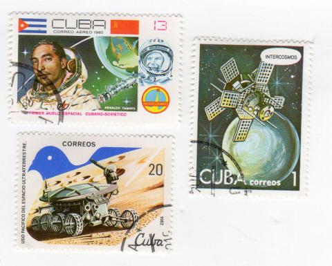 Espace, astronomie, futurologie -  - Philatélie - Cuba - 1978 Intercosmos 1/1980 Primer vuelo espacial cubano-sovietico Arnaldo Tamayo 13/1982 Uso pacifico del espacio ultraterrestre 20
