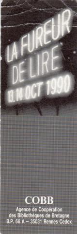Marque-page (signopaginophilie, signetophilie) -  - COBB - Agence de Coopération des Bibliothèques de Bretagne - La Fureur de lire - 13-14 octobre 1990 - marque-page