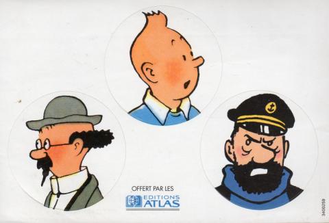 Bande Dessinée - Hergé (Tintinophilie) - Documents et objets divers - HERGÉ - Tintin - Atlas - Tintin/Professeur Tournesol/Capitaine Haddock - planche d'autocollants