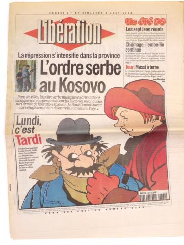 Bande Dessinée - Jacques TARDI -  - Libération n° 5350 - 1-2/08/1998 - L'ordre serbe au Kosovo/Lundi, c'est Tardi