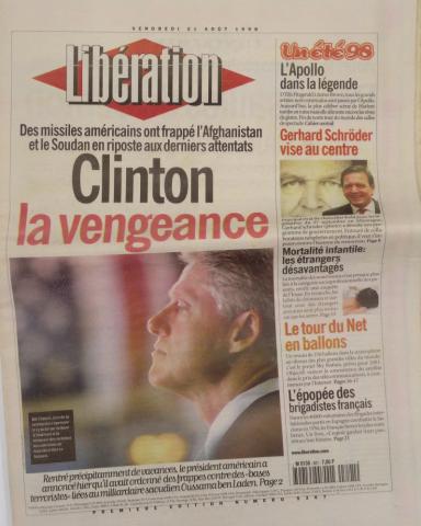 Bande Dessinée - Jacques TARDI - Jacques TARDI - Libération n° 5367 - 21/08/1998 - Clinton la vengeance/Tardi : Adèle Blanc-sec, Le Mystère des profondeurs, prépublication (2 planches)