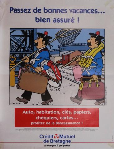 Bande Dessinée - Hergé (Tintinophilie) - Publicité - HERGÉ - Tintin - Crédit Mutuel de Bretagne - 1997 - Passez de bonnes vacances... bien assuré ! - Affiche 60 x 80 cm