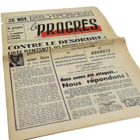 Politique, syndicalisme, société, médias -  - Le Progrès, organe d'information du nouveau Saint-Malo - 25/11/1967 - Contre le désordre : liste d'entente du nouveau St-Malo - Enrichi de professions de foi et listes