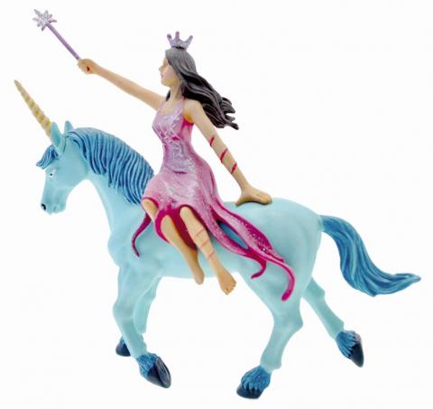 Figurines Plastoy - Il était une fois N° 61375 - Fée rose sur la licorne bleue