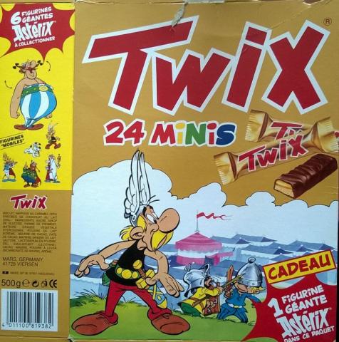 Uderzo (Asterix) - Pubblicità - Albert UDERZO - Astérix - Twix - emballage 500 g - éléments du village : sanglier, bouclier arverne