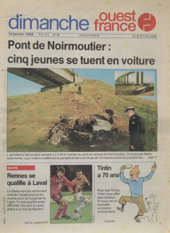 Hergé - Studi e cataloghi -  - Tintin a 70 ans in Ouest-France dimanche n° 58 - 10/01/1999 - Le Guide