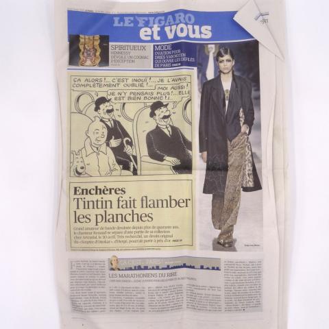 Hergé - Studi e cataloghi -  - Le Figaro et vous - supplément Le Figaro n° 22258 - 03/03/2016 - Enchères : Tintin fait flamber les planches