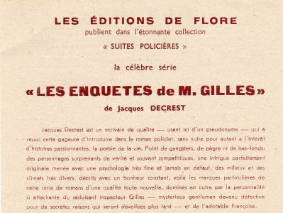 DE FLORE - Jacques DECREST - Éditions de Flore, collection Suites Policières - Jacques Decrest, les Enquêtes de M. Gilles - prospectus 4 pages