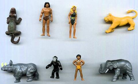 Tarzan, E.R. Burroughs - Edgar Rice BURROUGHS - Tarzan - Schwind 1997 oeufs surprise - collection complète (8 figurines/boîte/BPZ)