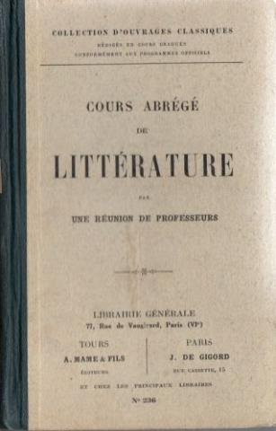 Livres scolaires - Français -  - Cours abrégé de littérature par une réunion de professeurs
