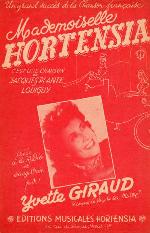 Música - Documentos - LOUIGUY - Mademoiselle Hortensia - Yvette Giraud - Éditions Musicales Hortensia - partition