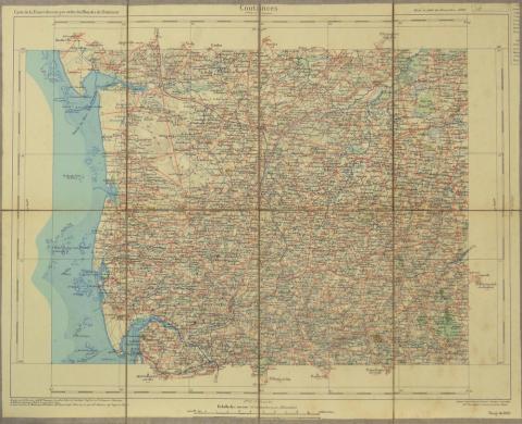 Geografie, reizen - Frankrijk -  - Carte de la France dressée par ordre du Ministère de l'Intérieur - Coutances - Feuille IX-11 (Carentan) - Échelle 1/100.000 - Carte entoilée - 46 x 37,5 cm
