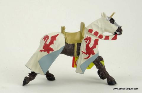 Beeldjes Plastoy - Ridders N° 62015 - Cheval robe aux dragons (sans chevalier) ancien modèle